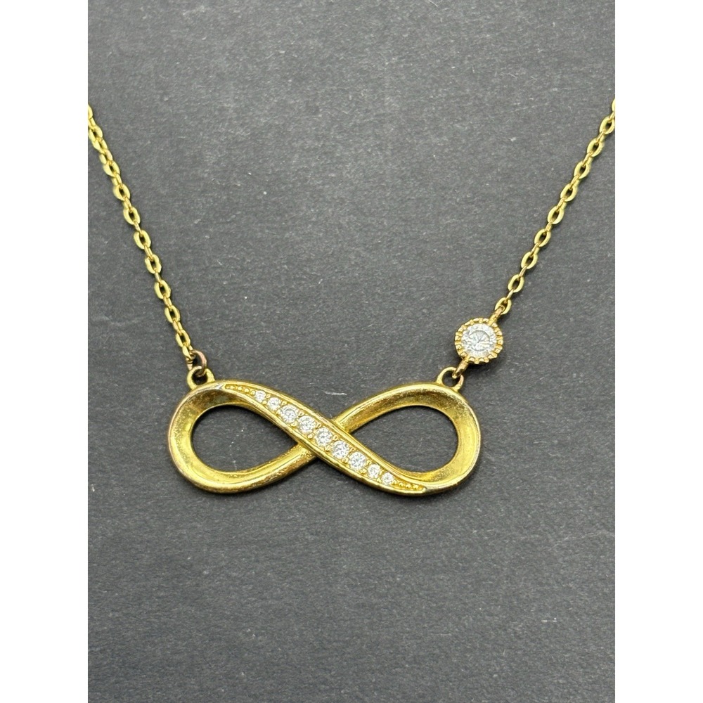 18" Gold Sterling Silver Cubic Zirconia Infinity Pendant Necklace 925 G2